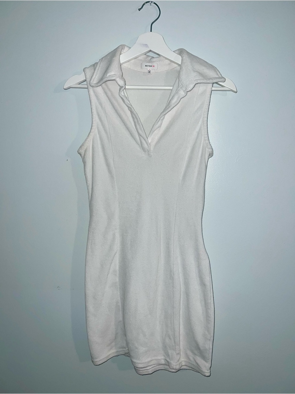Better Be French Terry White Collared Sleeveless Dress
